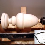 photo of the finial on the lathe