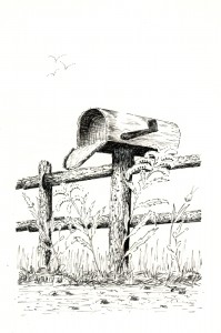 mailbox on a post near a rail fence