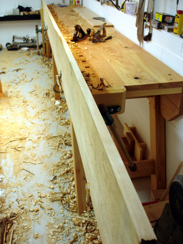12 foot long bench with overhanging board