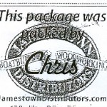 photo of a slip of paper "packaged by Chris"