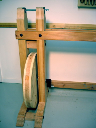 photo of assembled legs, flywheel and spindle