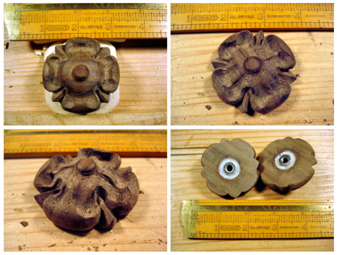 photo of 4 steps of carving and completing the rosettes