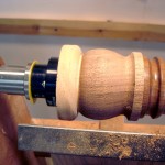 photo of turned box on the lathe