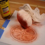 photo of poncing pad, pattern, and box of chalk dust