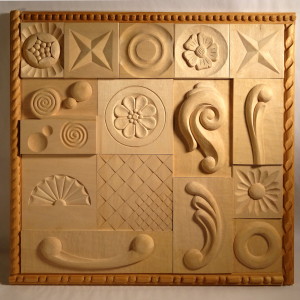 photo of wood carving sampler; a collage of 15 pieces