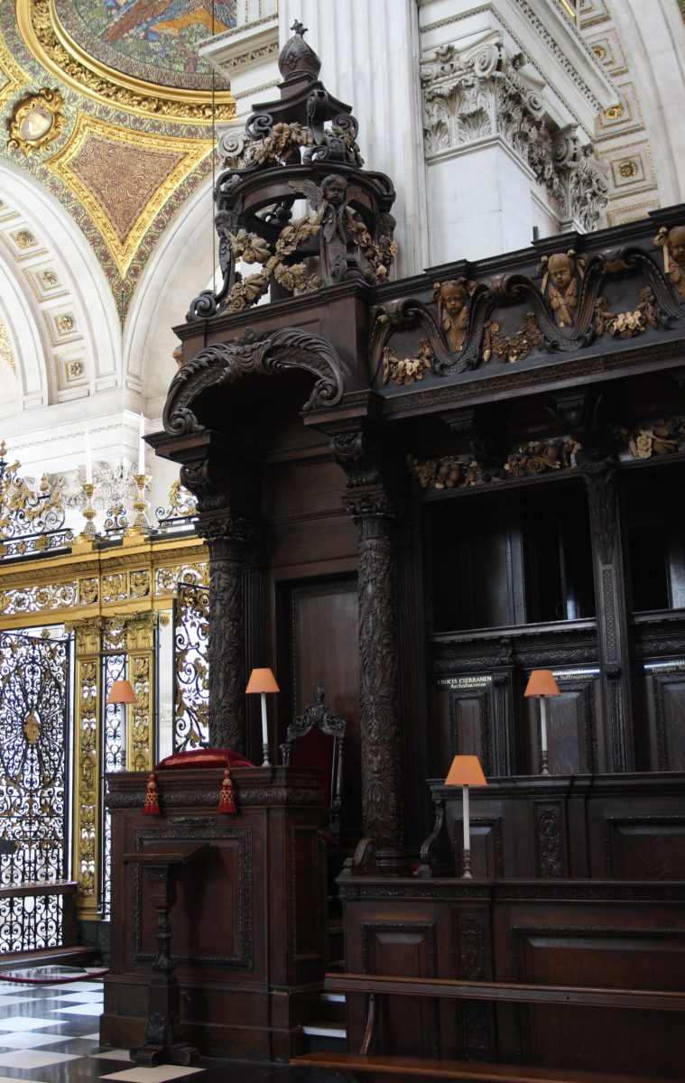 photo of Bishop's throne at end of south choir stalls