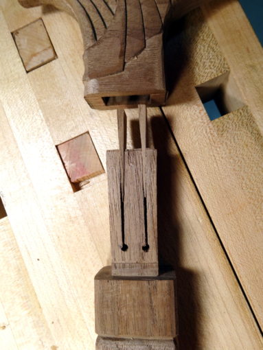 photo of fox wedged tenon about to enter the mortise