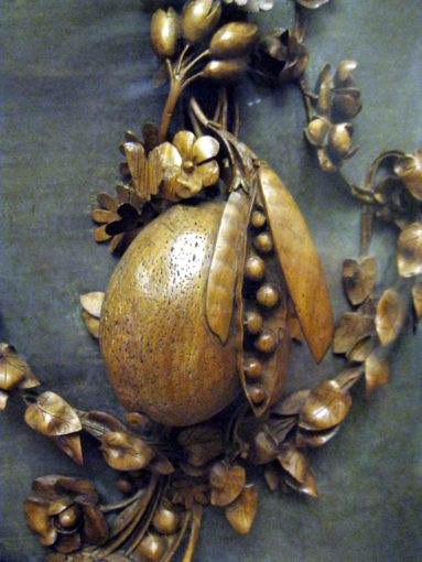 closeup photo of an open pea pod near a plum