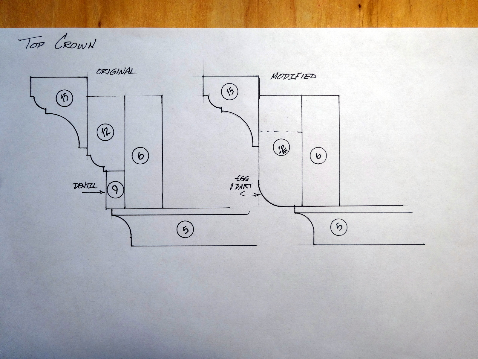 detail drawing of top molding changes