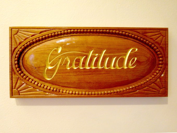 photo of a plaque that says "Gratitude"