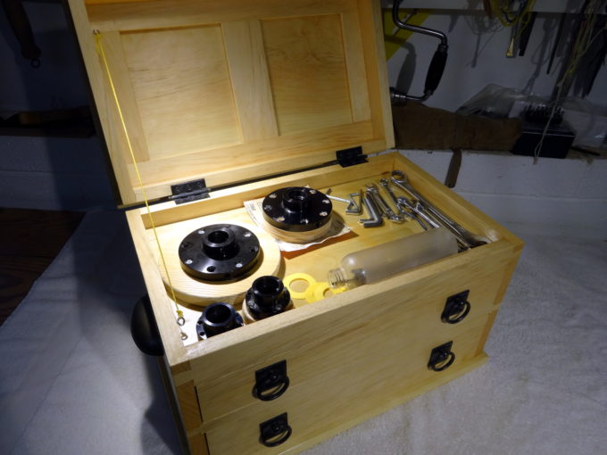 photo of lathe tool chest eith flip-top open