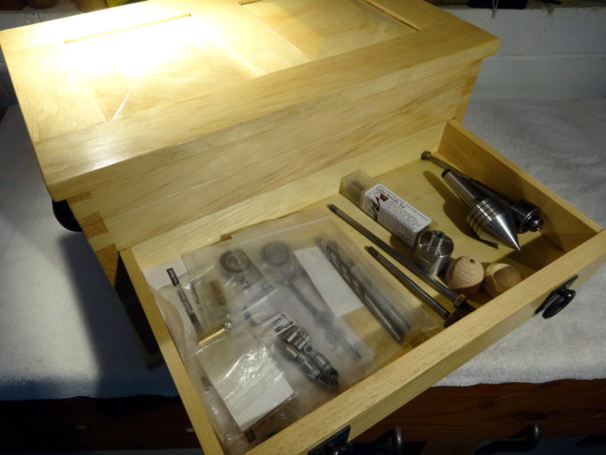 photo of lathe tool chest with upper drawer open