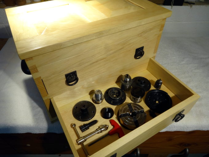 photo of lathe tool chest with lower drawer open