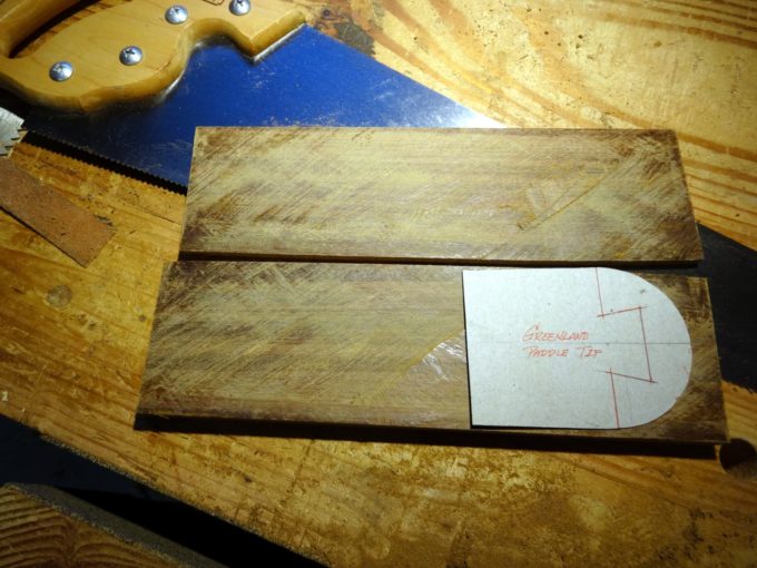 photo of resawn board and pattern for cutting the tips