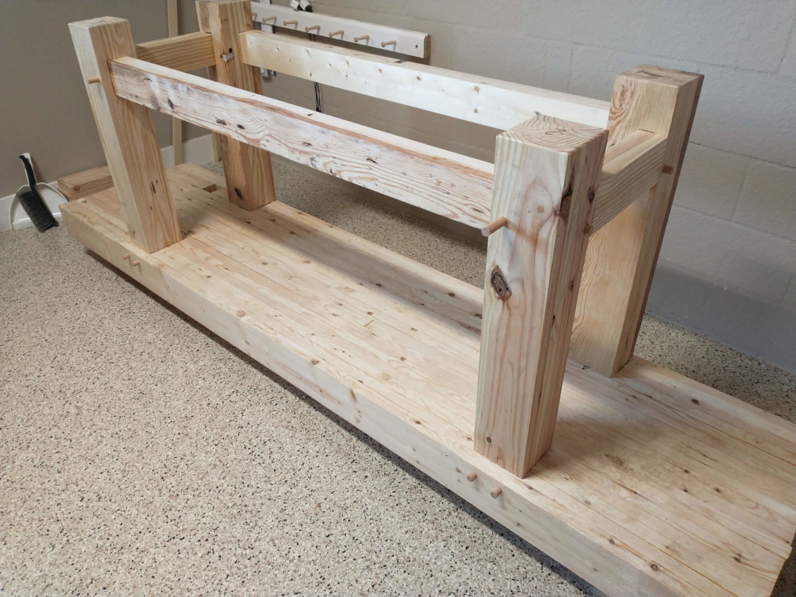 photo of bench assembled, but still upside down