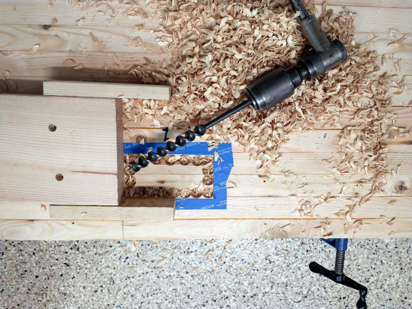 photo of drilling out mortise waste