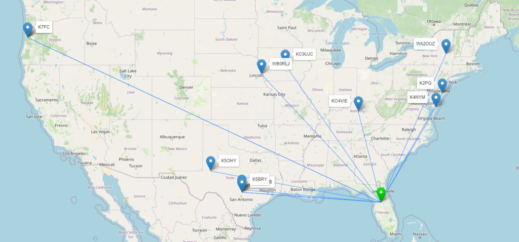 map of contacts made with the (tr)uSDX transceiver